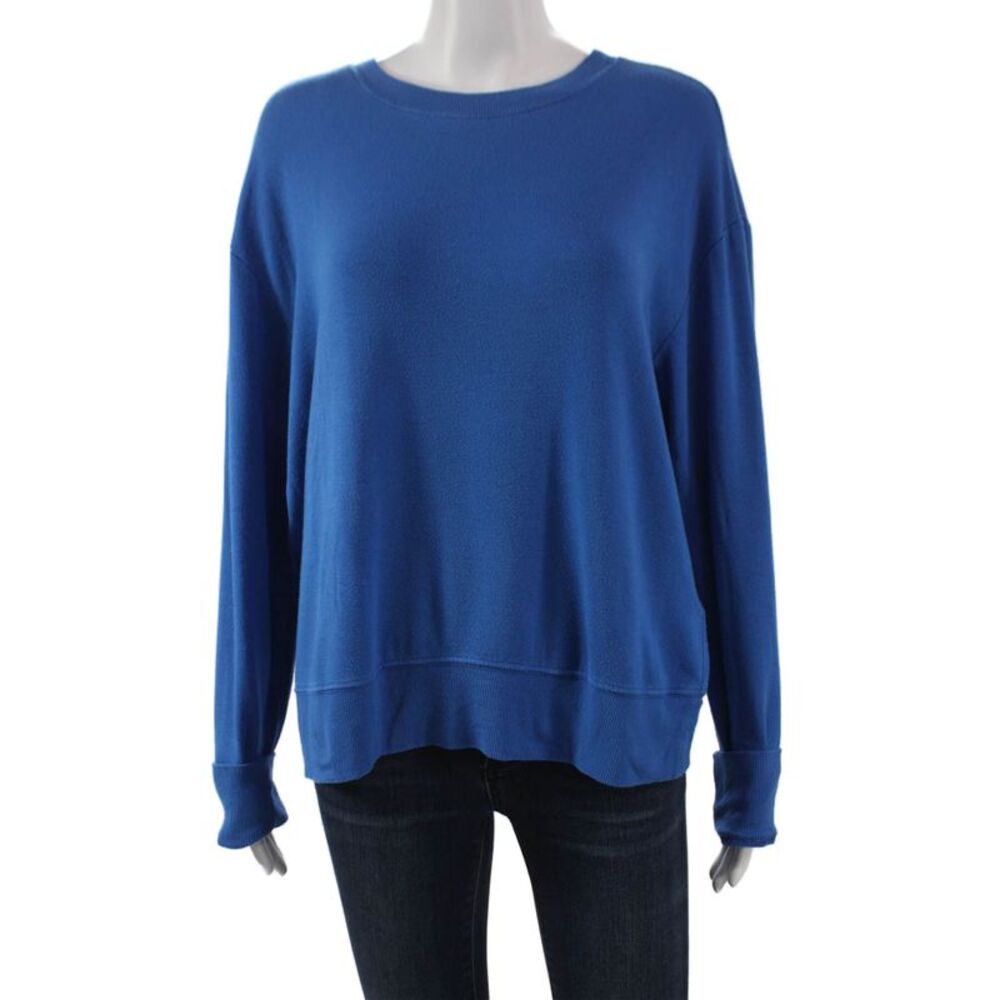 Splits 59 Womens Pullover Sweatshirt Blue Modal Crew Neck Long Sleeve Size L